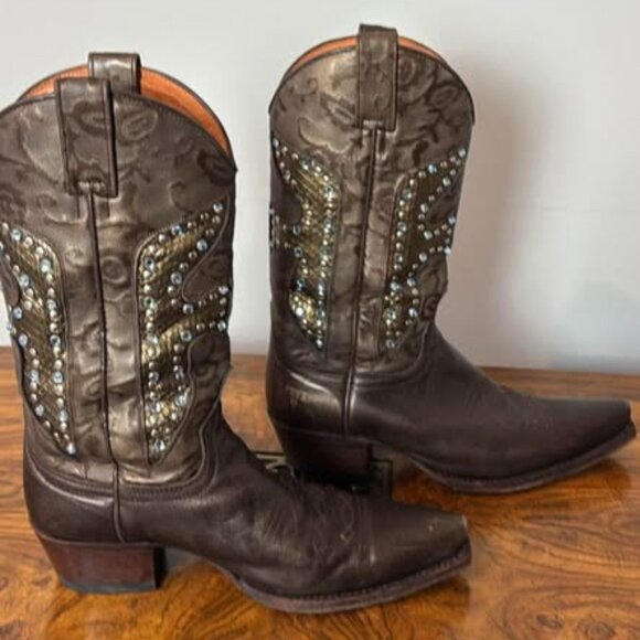 FRYE Daisy Duke Leather Cowboy Boots Bronze - Mid Calf Sz 8 M, EC - Picture 3 of 10